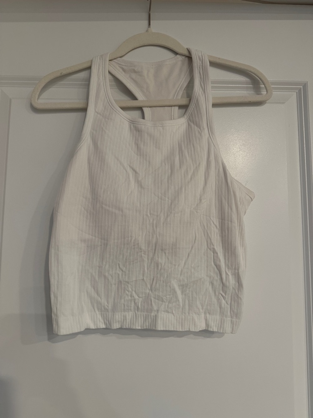 Lululemon White Ribbed Racerback Crop Tank Top - Women